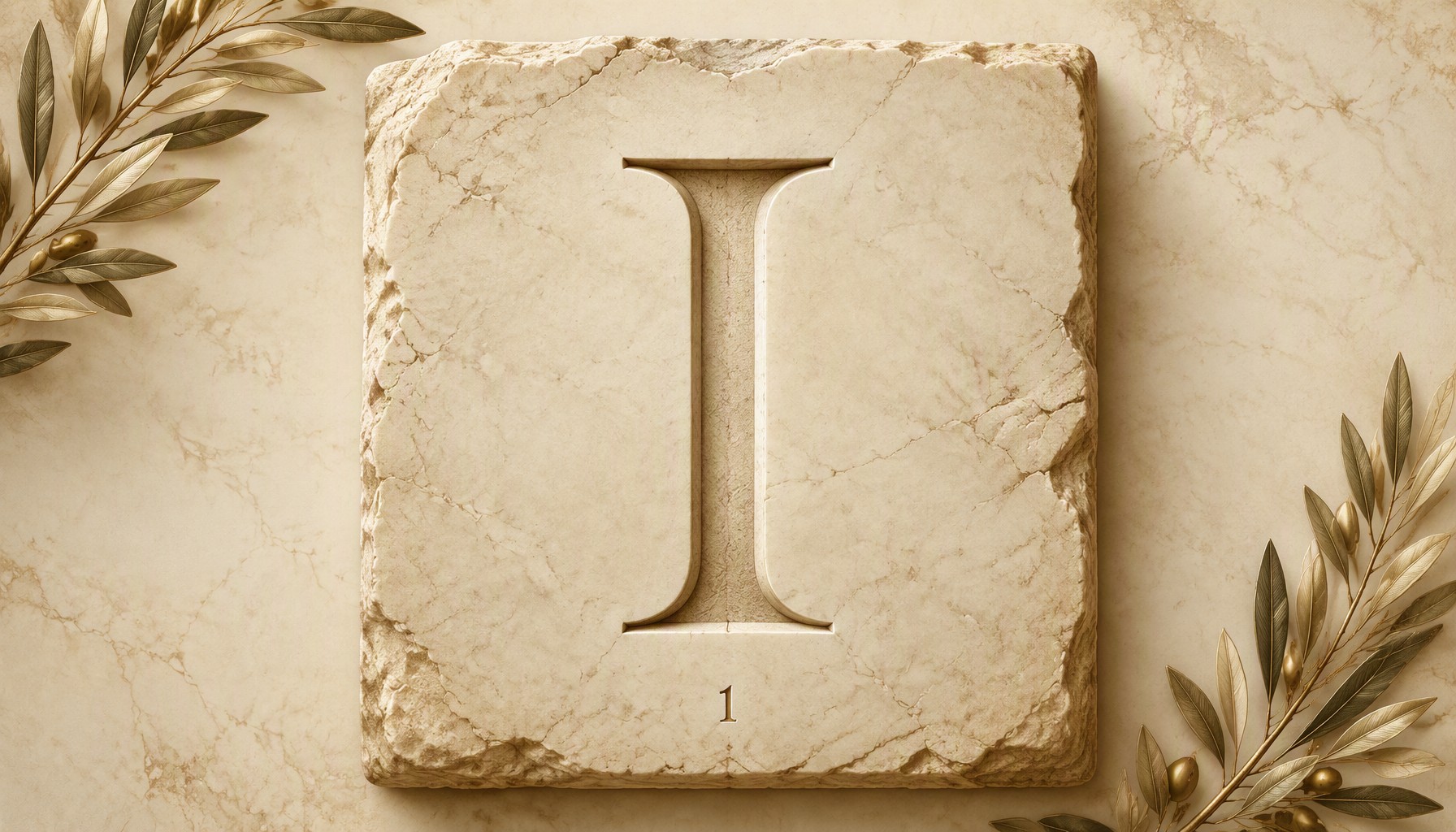 The Roman numeral I (1) carved into a marble slab