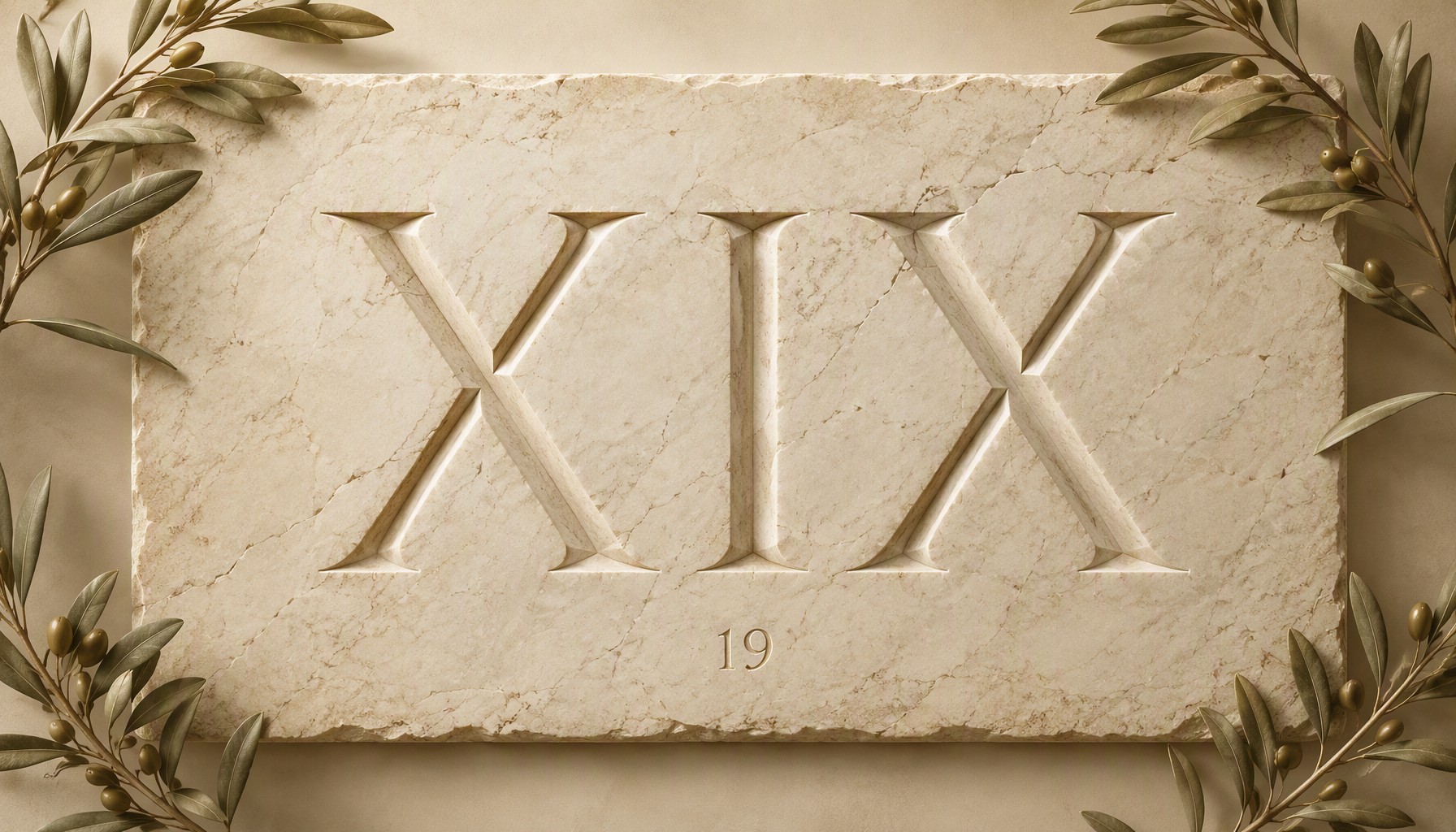 The Roman numeral XIX (19) carved into a marble slab: X plus I before X